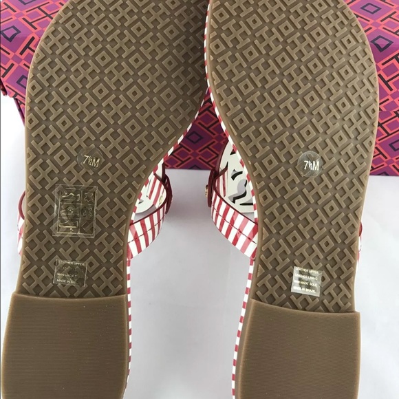 Tory Burch Miller sandals red white stripe new 7.5 - Picture 4 of 7